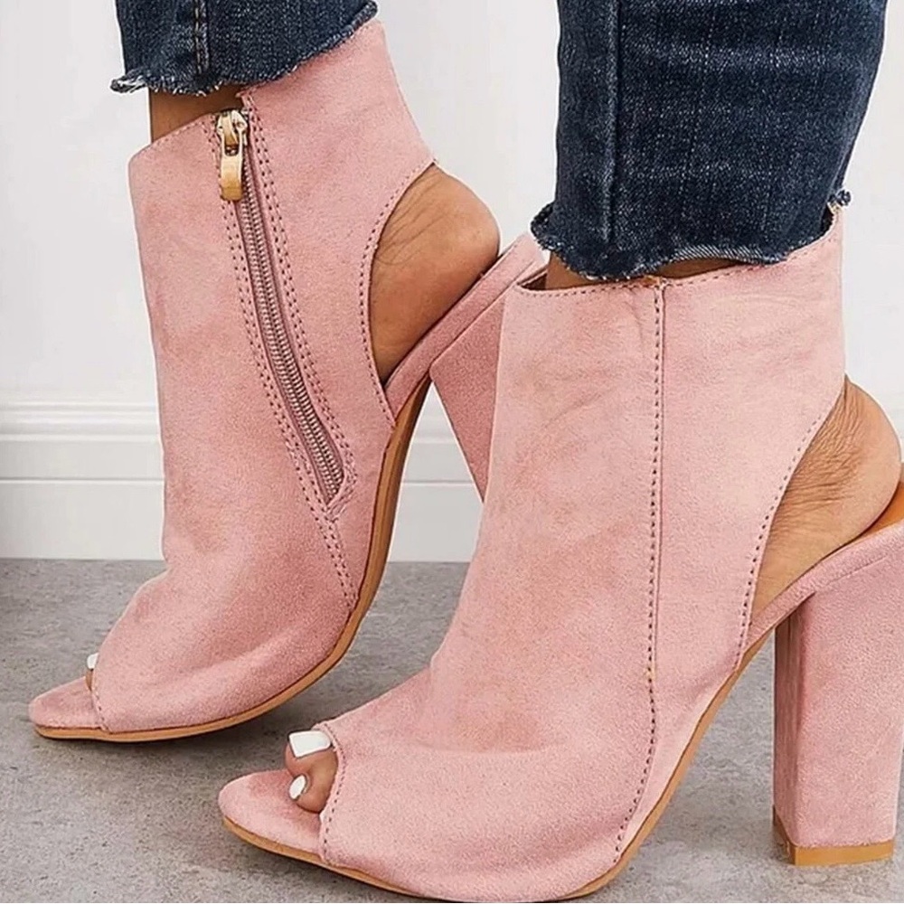 Elegant Pink Suede Open-Toe Heels
